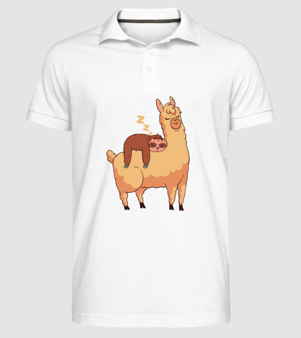 Leneș dormind pe Llama model alb pe tricou