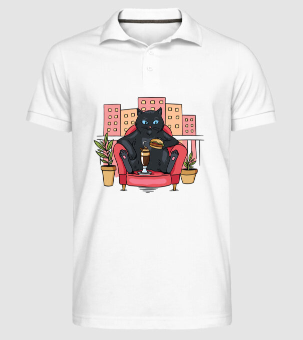 Pisică relaxându-se model alb pe tricou