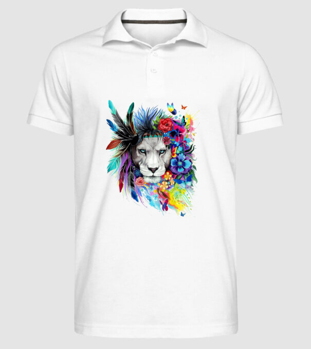 lion color jungle model alb pe tricou