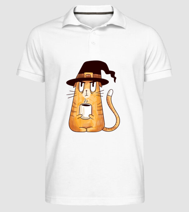 Pisică Vrăjitoare model alb pe tricou