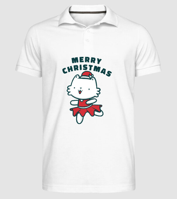 Pisică Merry Christmas model alb pe tricou