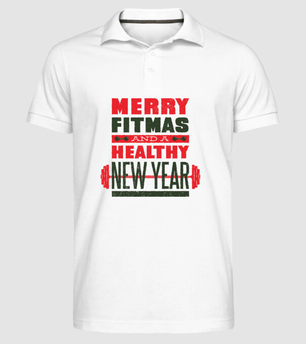 Merry Fitmas and a Healthy New Year tricou amuzant antrenament model alb pe tricou