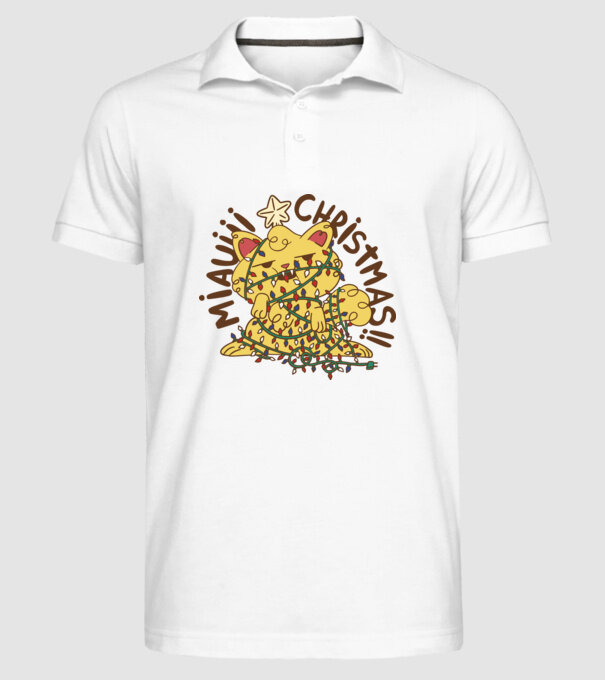 Miauiii Crăciun cu pisică model alb pe tricou