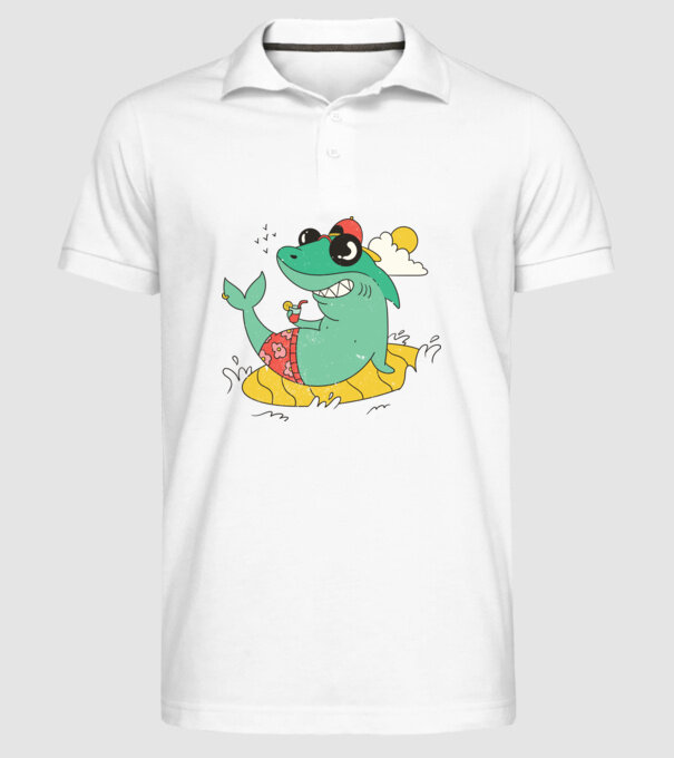 Rechin la plajă model alb pe tricou