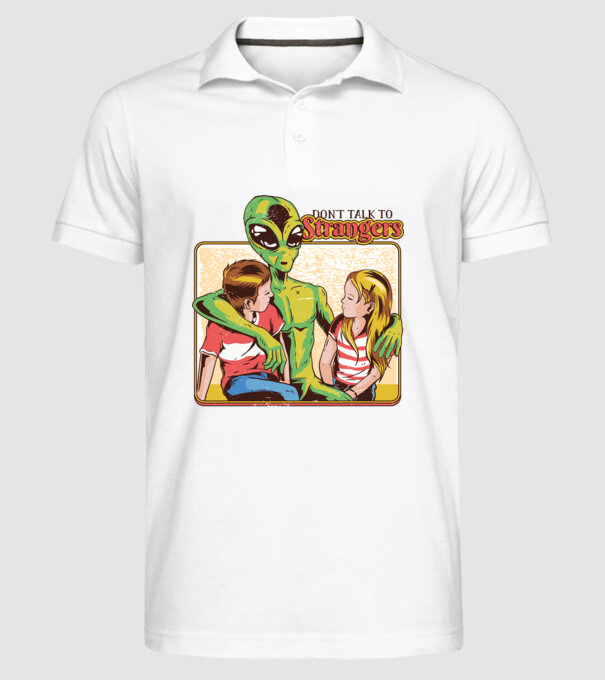 Nu vorbi cu străini tricou amuzant Alien model alb pe tricou