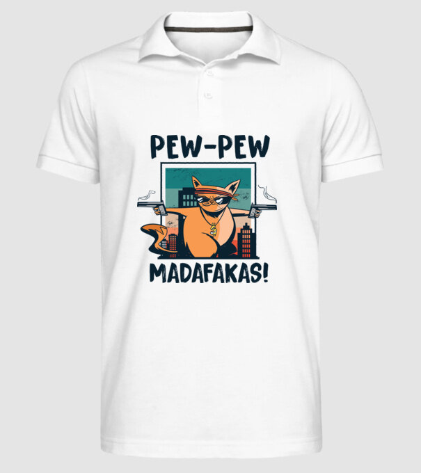 Pew Pew Pew Madafakas Pisică dark model alb pe tricou