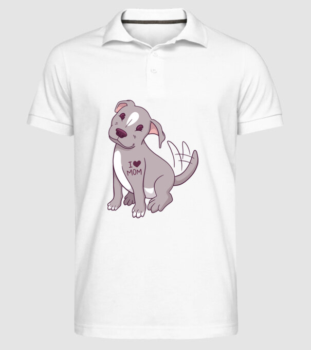 Pitbull - I Love Mom model alb pe tricou