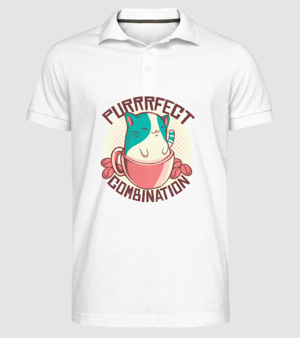 Purrrfect Combination Cafea cu pisică model alb pe tricou