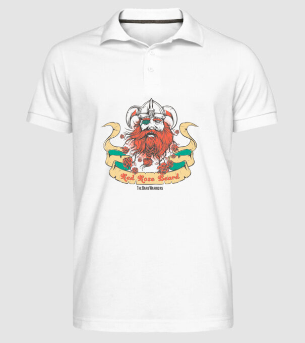 Red Rose Beards - Războinic Barbă model alb pe tricou
