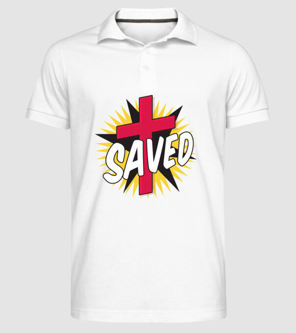 Saved Isus Cruce model alb pe tricou