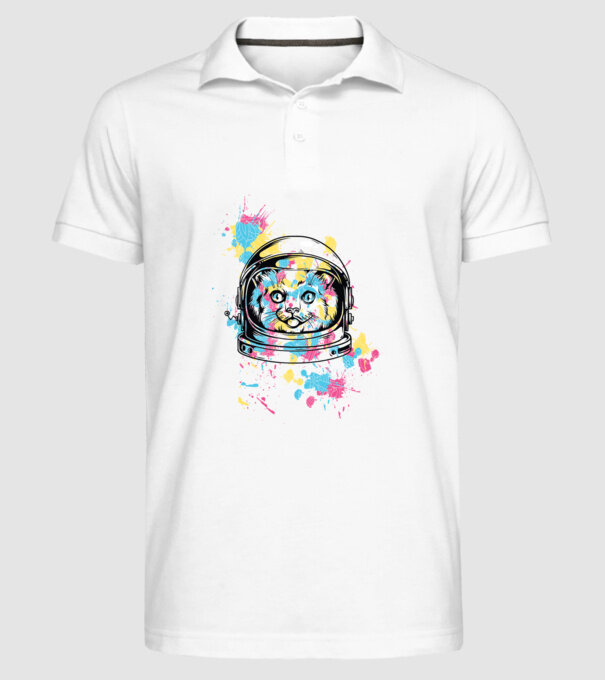 Space Cat model alb pe tricou
