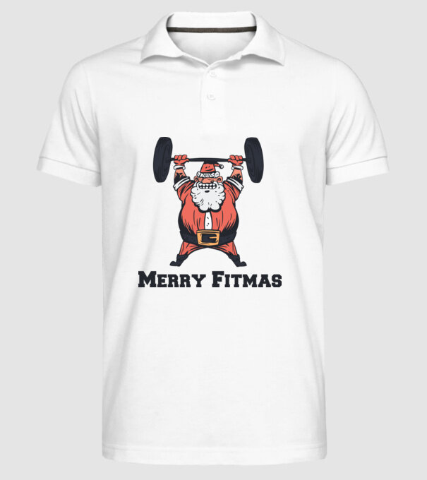 Moș Crăciun Halterofil model alb pe tricou