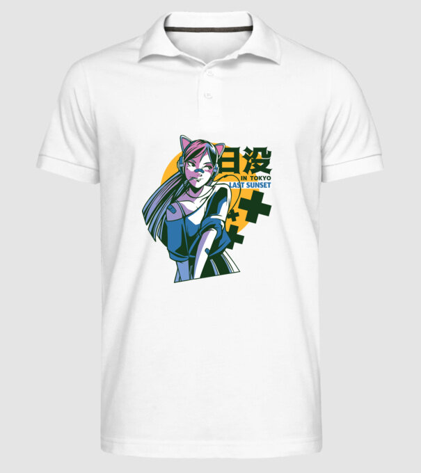 Fată Anime Sunset Tokyo model alb pe tricou
