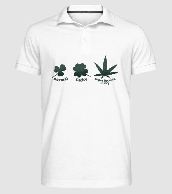 Super F*cking Lucky Cannabis model alb pe tricou