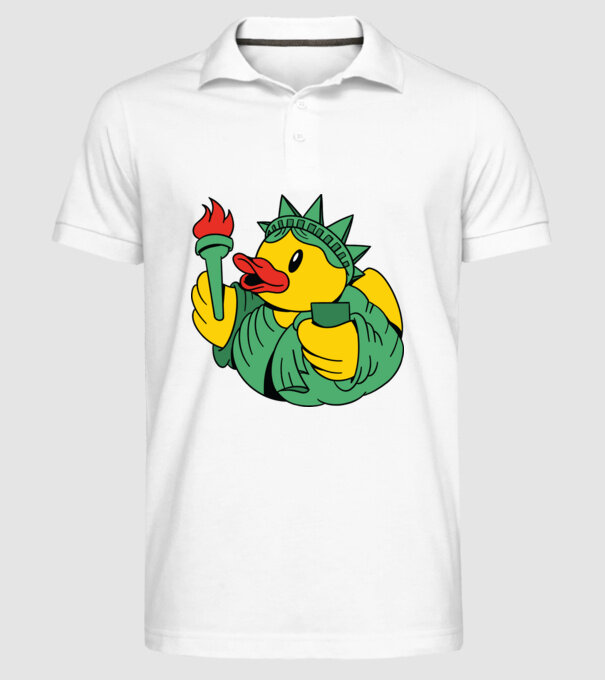 Rățușcă de cauciuc Statuia Libertății model alb pe tricou