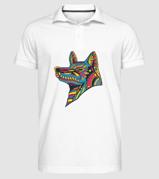 Cap de lup colorat model alb pe tricou