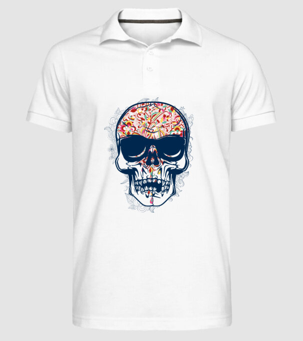 Craniu colorat model alb pe tricou