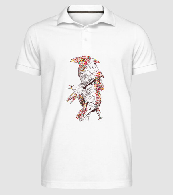 Păsări colorate model alb pe tricou