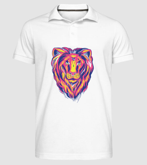 Leu colorat model alb pe tricou