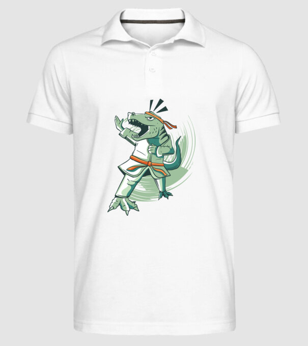 T-rex Karate model alb pe tricou