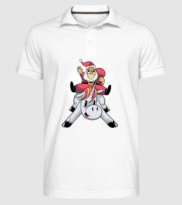Moș Crăciun pe unicorn model alb pe tricou
