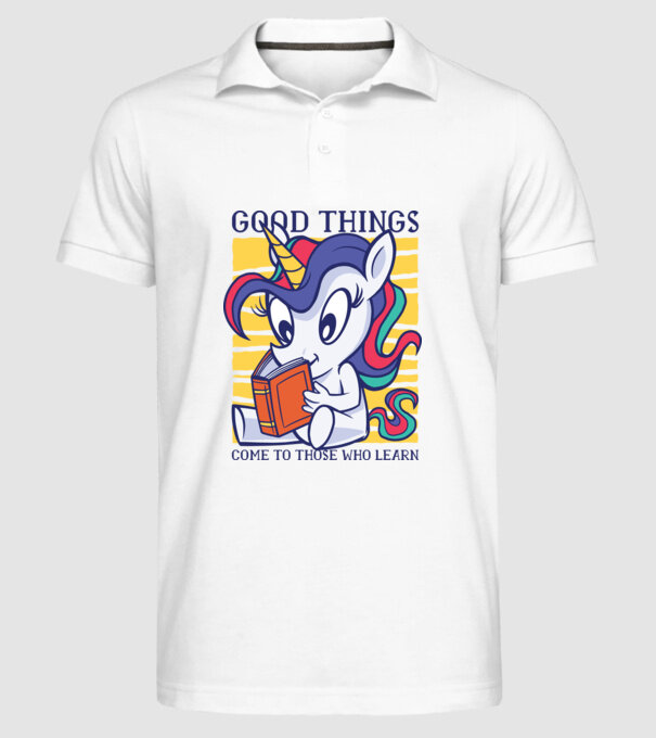 Student unicorn model alb pe tricou