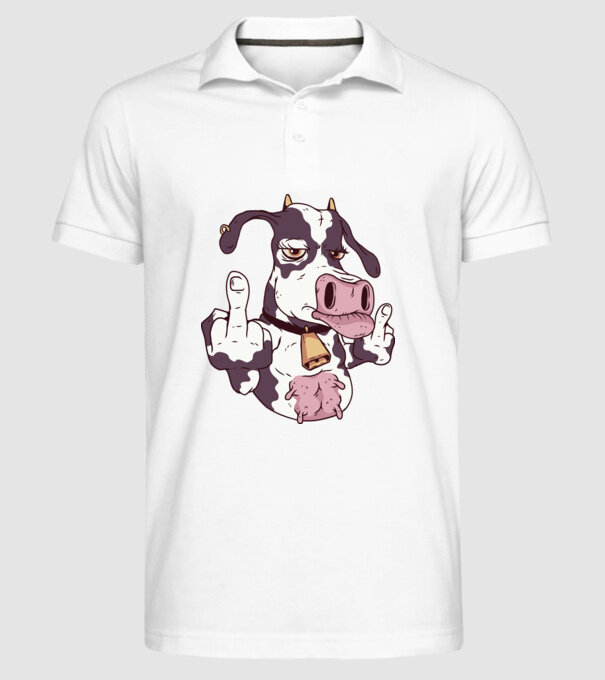 Vaca arată degetul model alb pe tricou