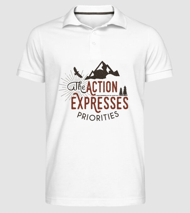 The action expresses priorities model alb pe tricou