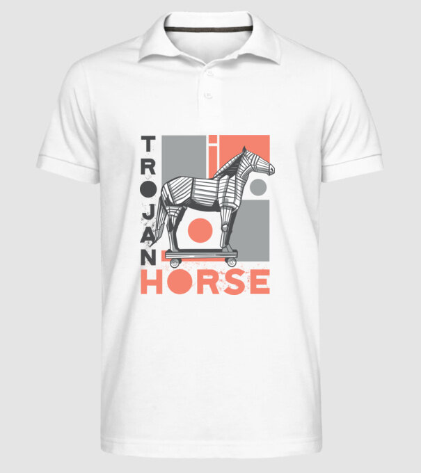 Cal troian model alb pe tricou