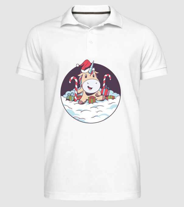 Unicorn Moș Crăciun cu cadouri model alb pe tricou