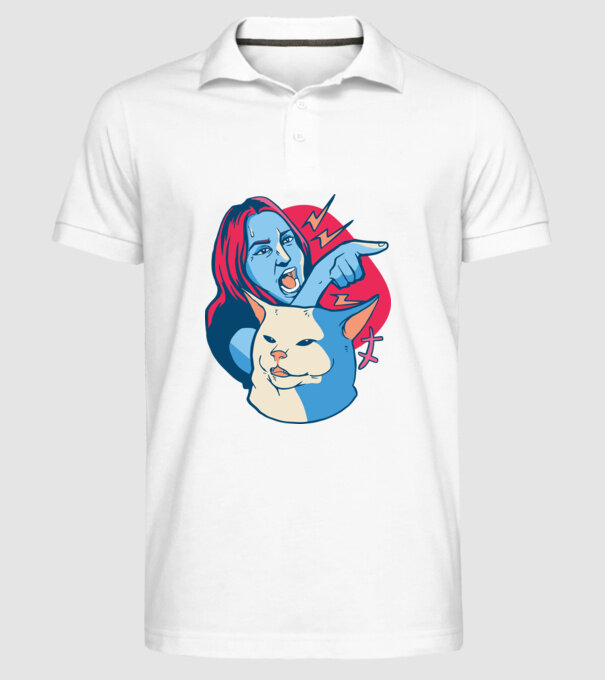 Meme pisică urlătoare model alb pe tricou