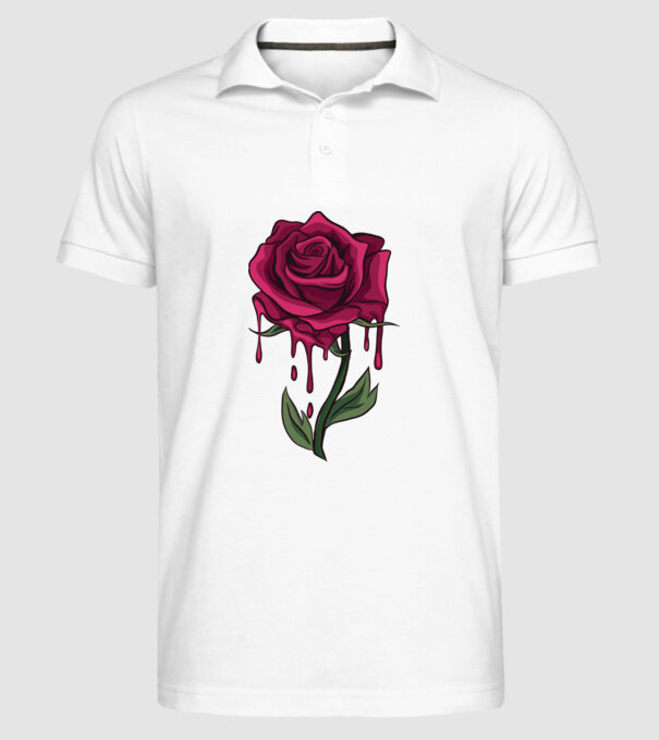 Trandafir sângerând model alb pe tricou