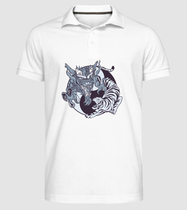 Yin Yang cu animale model alb pe tricou