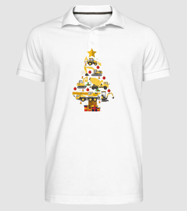 Construcția vehiculului pom de Crăciun model alb pe tricou