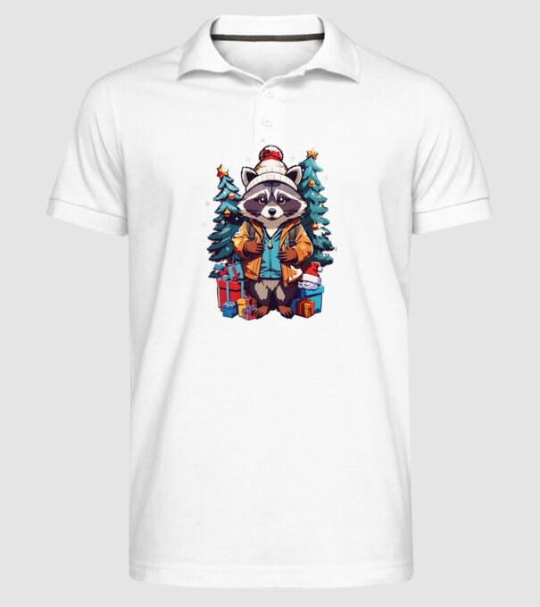Crăciunul ratonilor model alb pe tricou