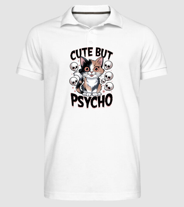Cute, but Psycho pisică Alb model alb pe tricou