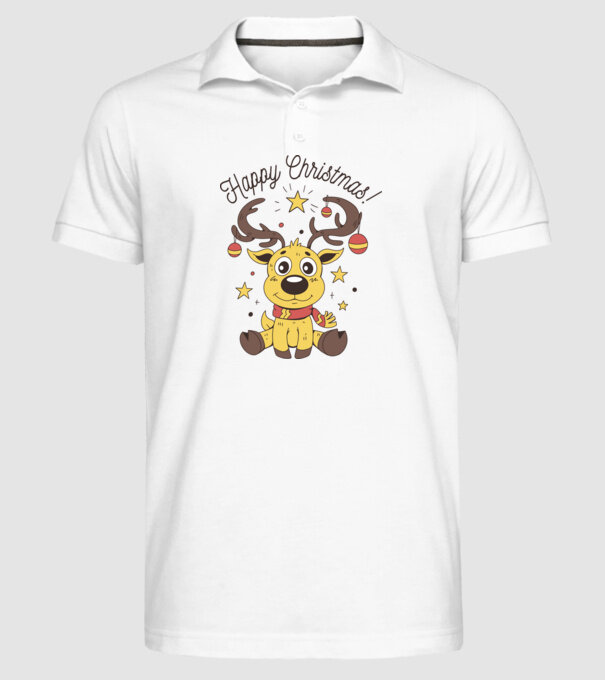 Happy Christmas Reindeer Alb model alb pe tricou