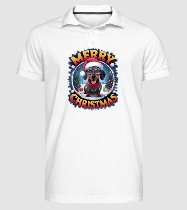 Merry Christmas Teckel model alb pe tricou