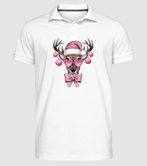 Pink Xmas Reindeer model alb pe tricou