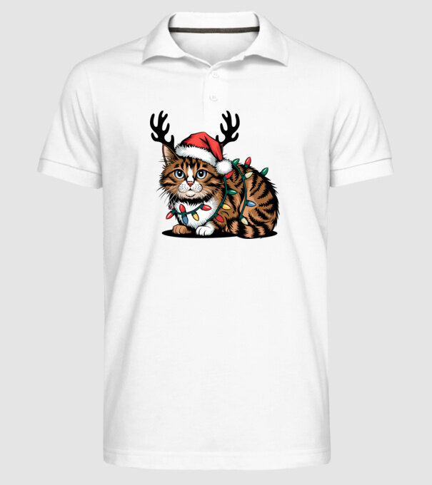 Pisica de craciun model alb pe tricou