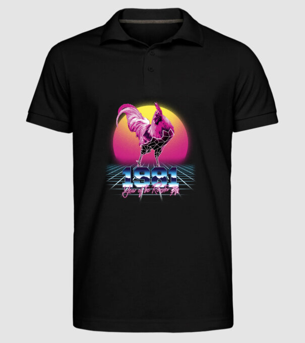 1981 Year of the Rooster model negru pe tricou