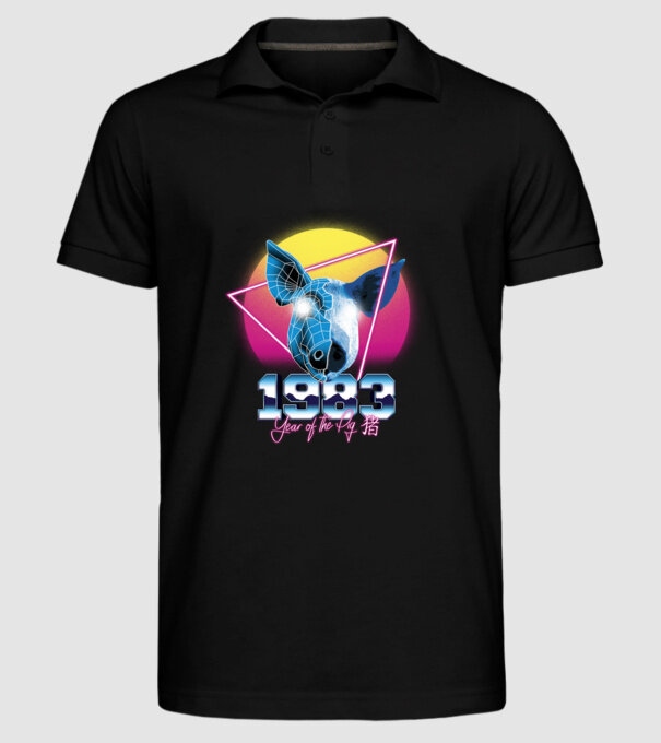 1983 Year of the Pig model negru pe tricou