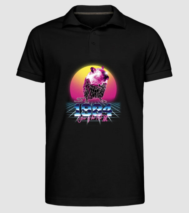 1984 Year of the Rat model negru pe tricou
