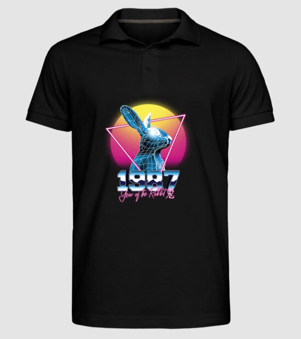 1987 Year of the Rabbit model negru pe tricou