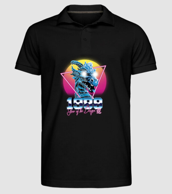 1988 Year of the Dragon model negru pe tricou