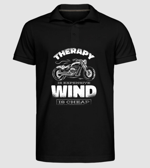 Terapia este scumpă, vântul este mai ieftin - Motociclist model negru pe tricou