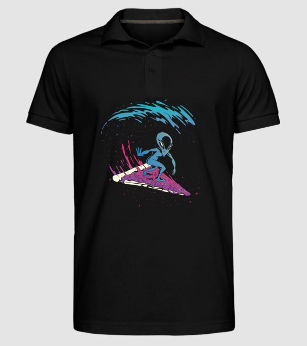 Alien Pizza Surf tricou amuzant model negru pe tricou