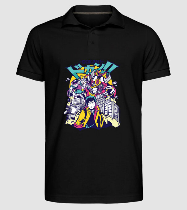 Anime Godzilla model negru pe tricou
