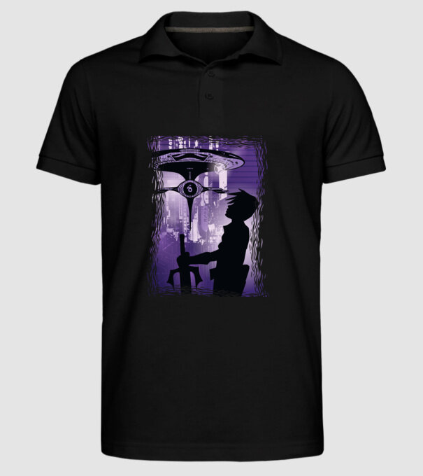 Navă spațială Anime model negru pe tricou