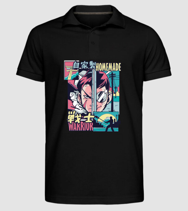 Anime Vaporwave Home Made Warrior model negru pe tricou